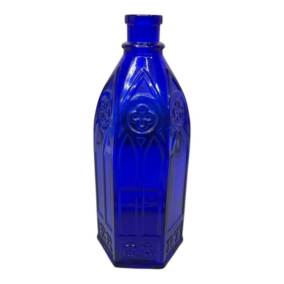 Carters Cathedral Cobalt Blue Embossed Glass Bottle Hexagon Quart Gothic Design - Picture 2 of 7
